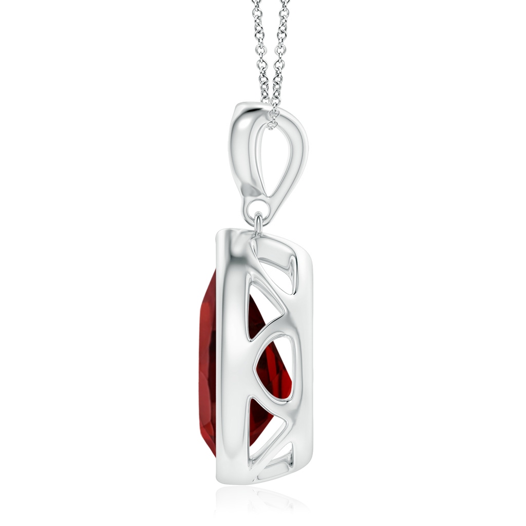 12x8mm AAAA Bezel-Set Garnet Teardrop Pendant with Diamond in White Gold Side 1