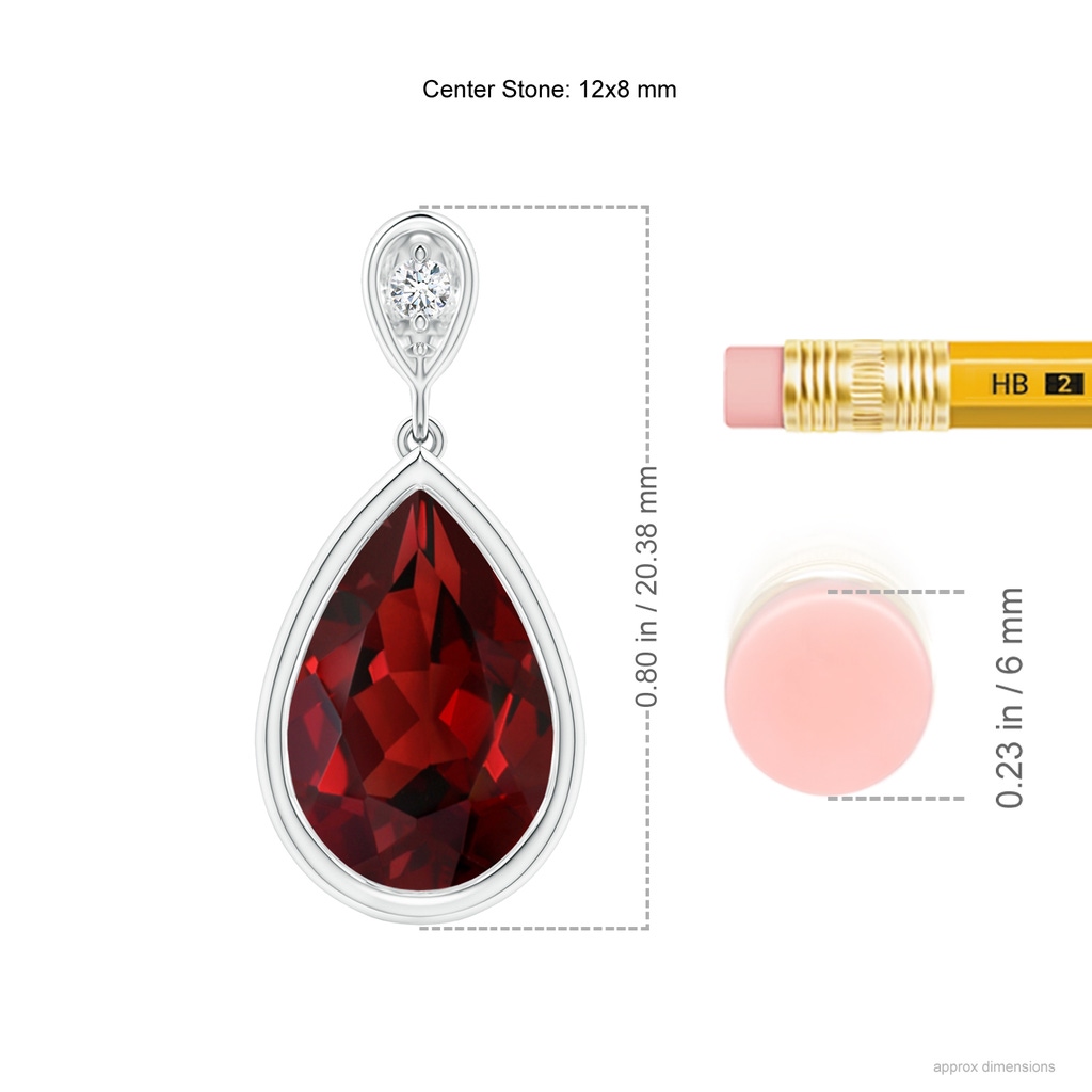 12x8mm AAAA Bezel-Set Garnet Teardrop Pendant with Diamond in White Gold Ruler