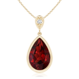 12x8mm AAAA Bezel-Set Garnet Teardrop Pendant with Diamond in Yellow Gold