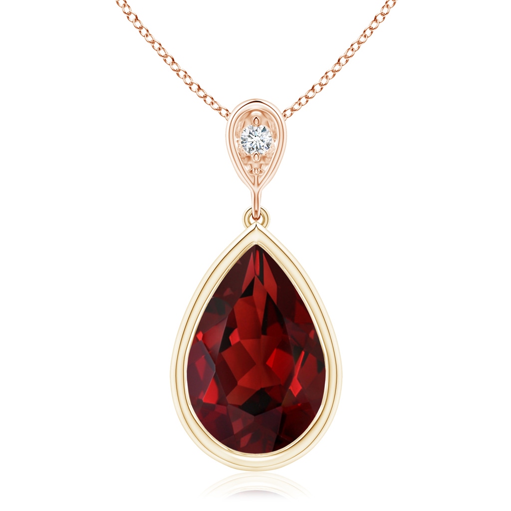 12x8mm AAAA Bezel-Set Garnet Teardrop Pendant with Diamond in Yellow Gold Rose Gold 