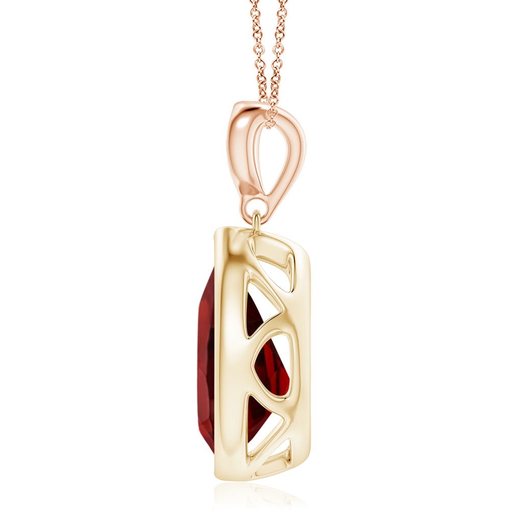 12x8mm AAAA Bezel-Set Garnet Teardrop Pendant with Diamond in Yellow Gold Rose Gold Side 1