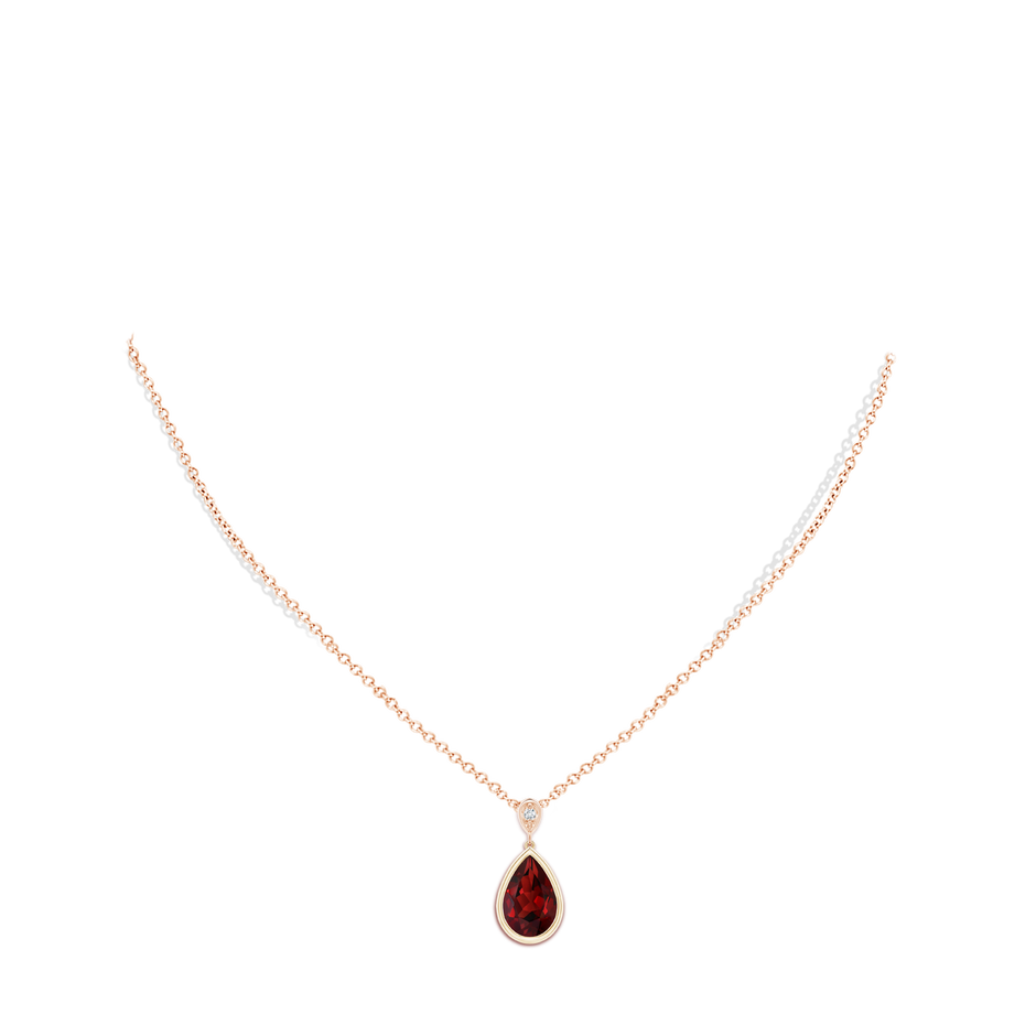 12x8mm AAAA Bezel-Set Garnet Teardrop Pendant with Diamond in Yellow Gold Rose Gold pen