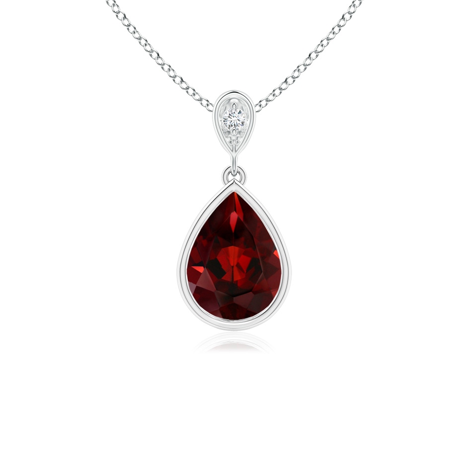 8x6mm AAA Bezel-Set Garnet Teardrop Pendant with Diamond in White Gold 