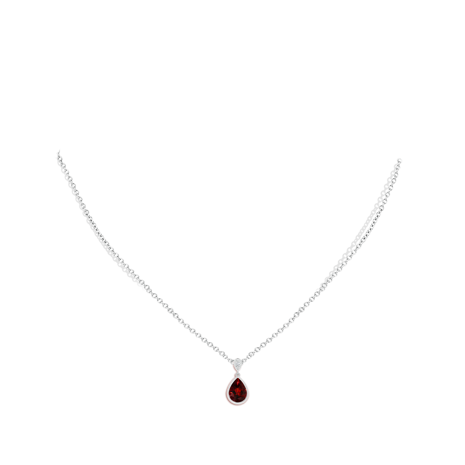 8x6mm AAA Bezel-Set Garnet Teardrop Pendant with Diamond in White Gold pen