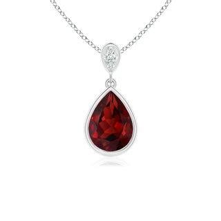 8x6mm AAAA Bezel-Set Garnet Teardrop Pendant with Diamond in P950 Platinum