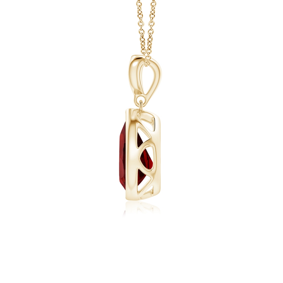 8x6mm AAAA Bezel-Set Garnet Teardrop Pendant with Diamond in Yellow Gold side 199