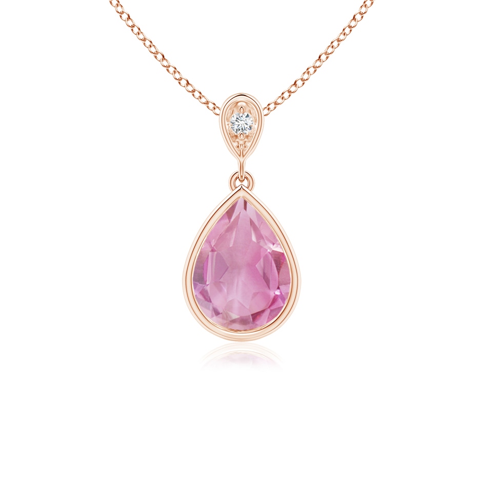 8x6mm A Bezel-Set Pink Tourmaline Teardrop Pendant with Diamond in Rose Gold 