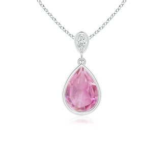8x6mm A Bezel-Set Pink Tourmaline Teardrop Pendant with Diamond in S999 Silver