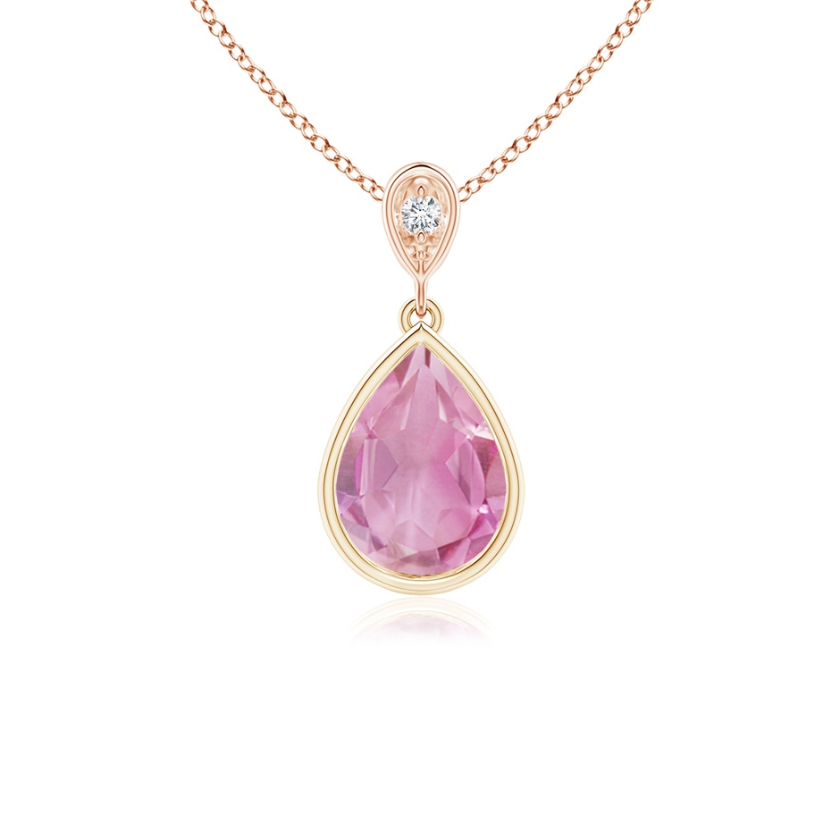 8x6mm A Bezel-Set Pink Tourmaline Teardrop Pendant with Diamond in Yellow Gold Rose Gold 