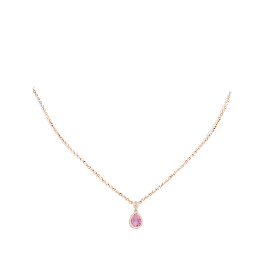 8x6mm A Bezel-Set Pink Tourmaline Teardrop Pendant with Diamond in Yellow Gold Rose Gold pen