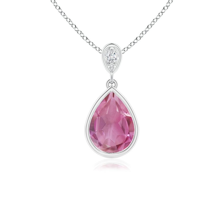 8x6mm AA Bezel-Set Pink Tourmaline Teardrop Pendant with Diamond in S999 Silver 
