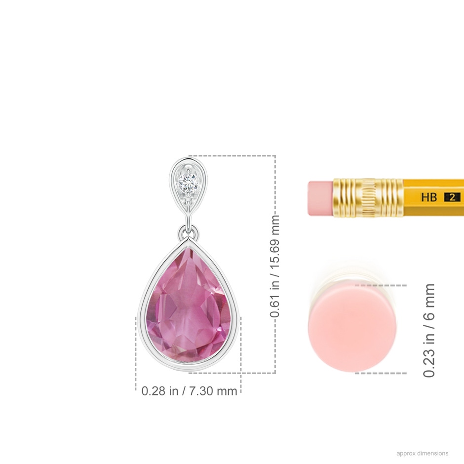 8x6mm AA Bezel-Set Pink Tourmaline Teardrop Pendant with Diamond in S999 Silver ruler