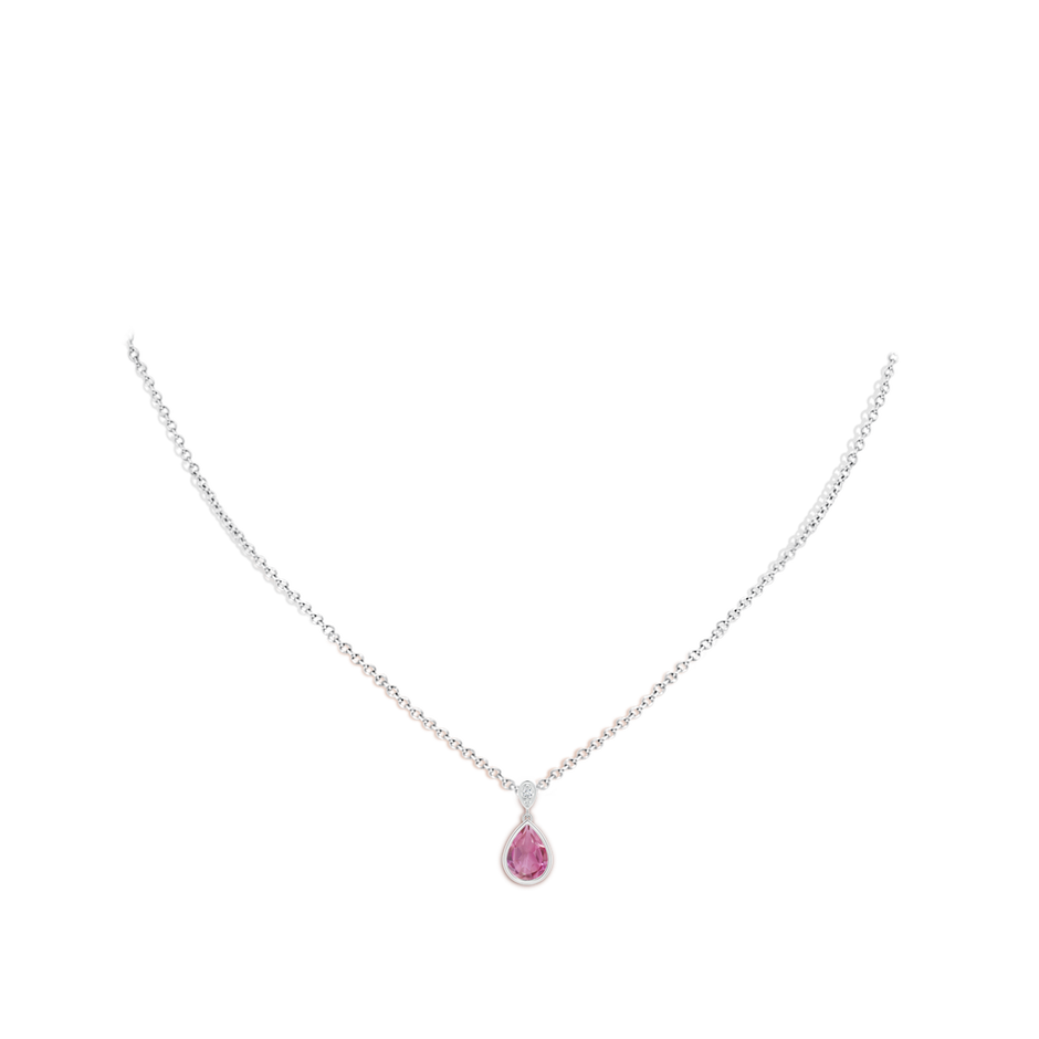 8x6mm AA Bezel-Set Pink Tourmaline Teardrop Pendant with Diamond in S999 Silver pen