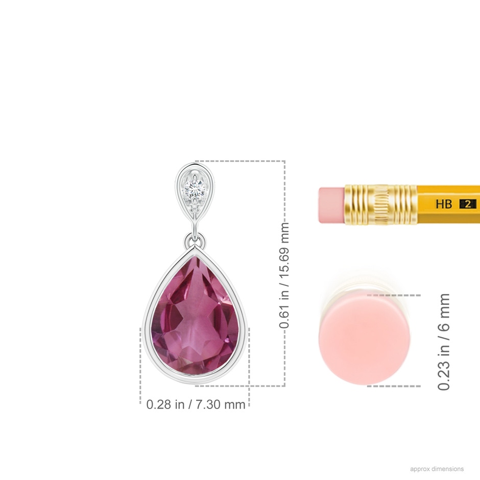 8x6mm AAAA Bezel-Set Pink Tourmaline Teardrop Pendant with Diamond in P950 Platinum ruler
