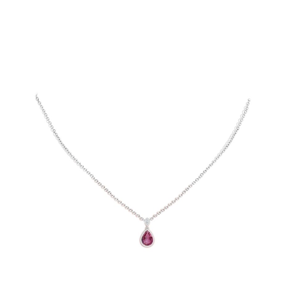 8x6mm AAAA Bezel-Set Pink Tourmaline Teardrop Pendant with Diamond in P950 Platinum pen