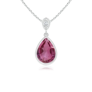 8x6mm AAAA Bezel-Set Pink Tourmaline Teardrop Pendant with Diamond in White Gold