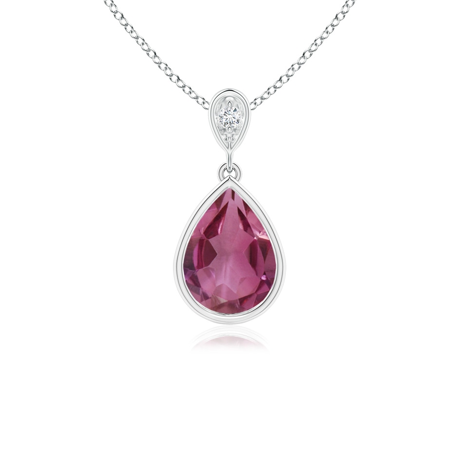 8x6mm AAAA Bezel-Set Pink Tourmaline Teardrop Pendant with Diamond in White Gold 