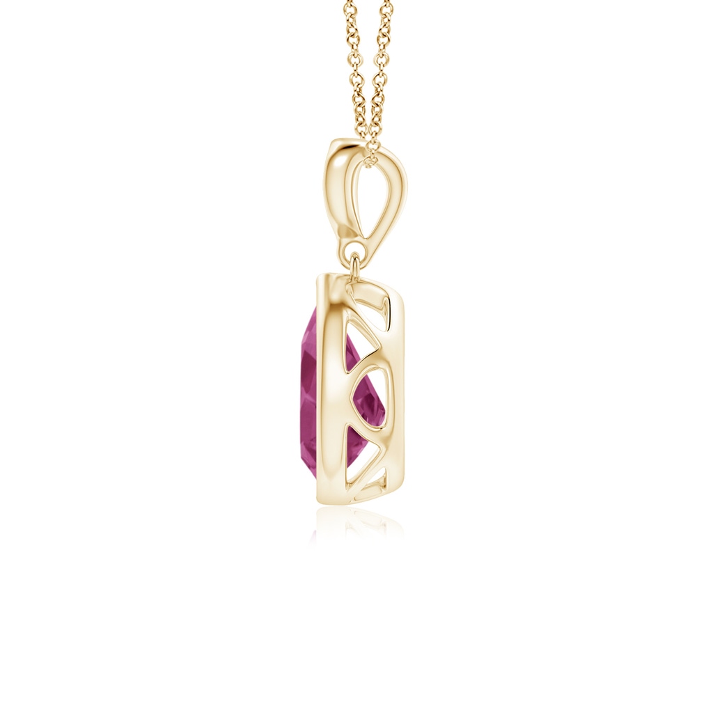8x6mm AAAA Bezel-Set Pink Tourmaline Teardrop Pendant with Diamond in Yellow Gold - side 199