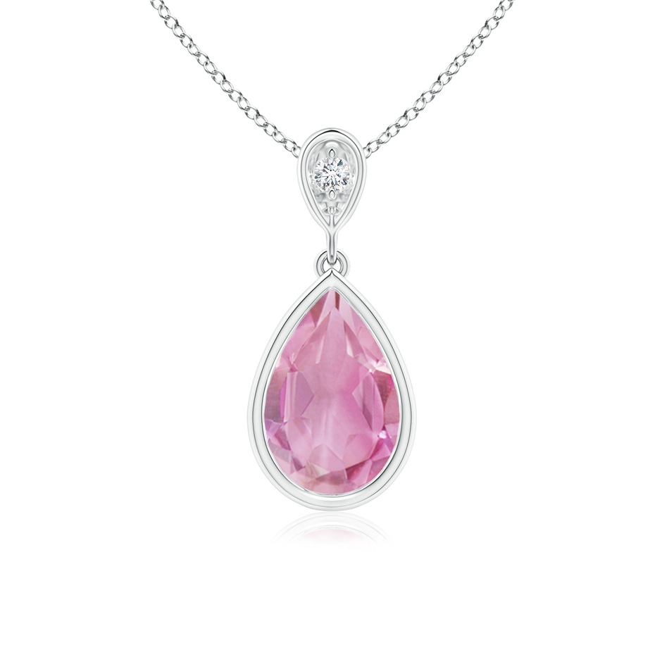 9x6mm A Bezel-Set Pink Tourmaline Teardrop Pendant with Diamond in S999 Silver 