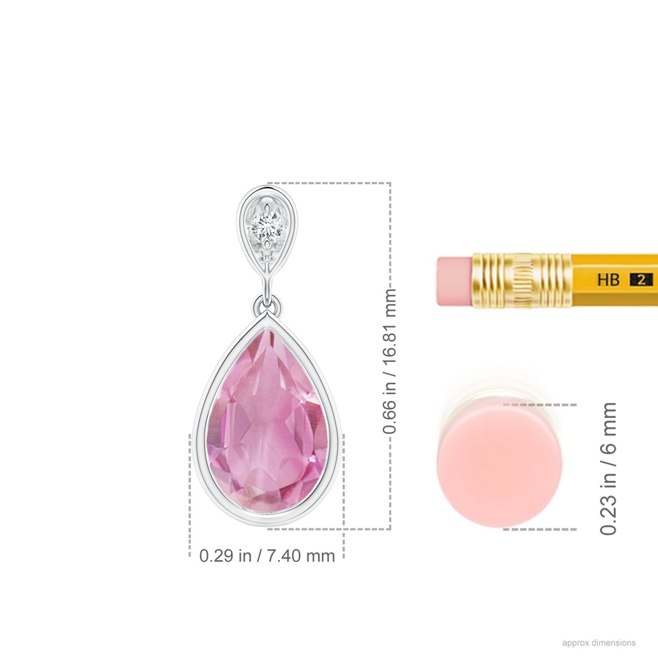 9x6mm A Bezel-Set Pink Tourmaline Teardrop Pendant with Diamond in S999 Silver ruler