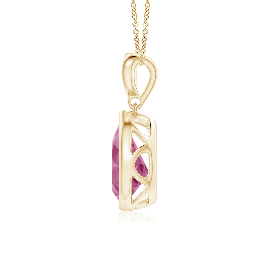 9x6mm AAA Bezel-Set Pink Tourmaline Teardrop Pendant with Diamond in Yellow Gold side 1