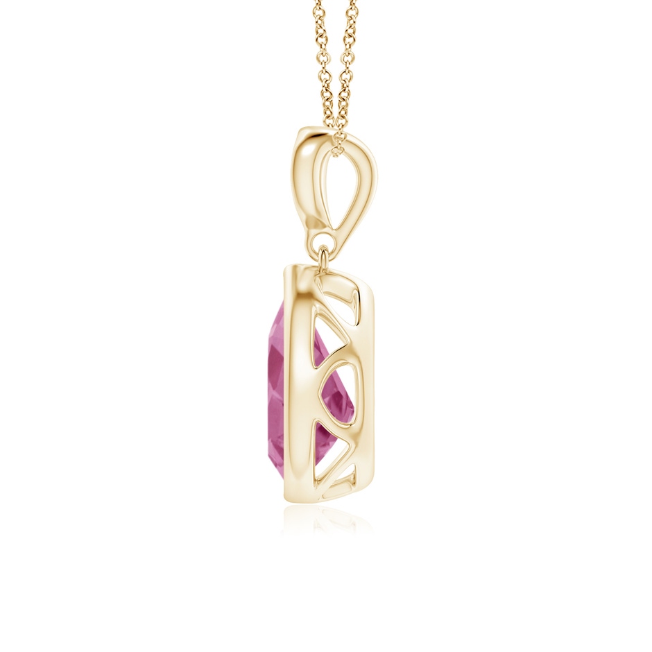 9x6mm AAA Bezel-Set Pink Tourmaline Teardrop Pendant with Diamond in Yellow Gold side 199