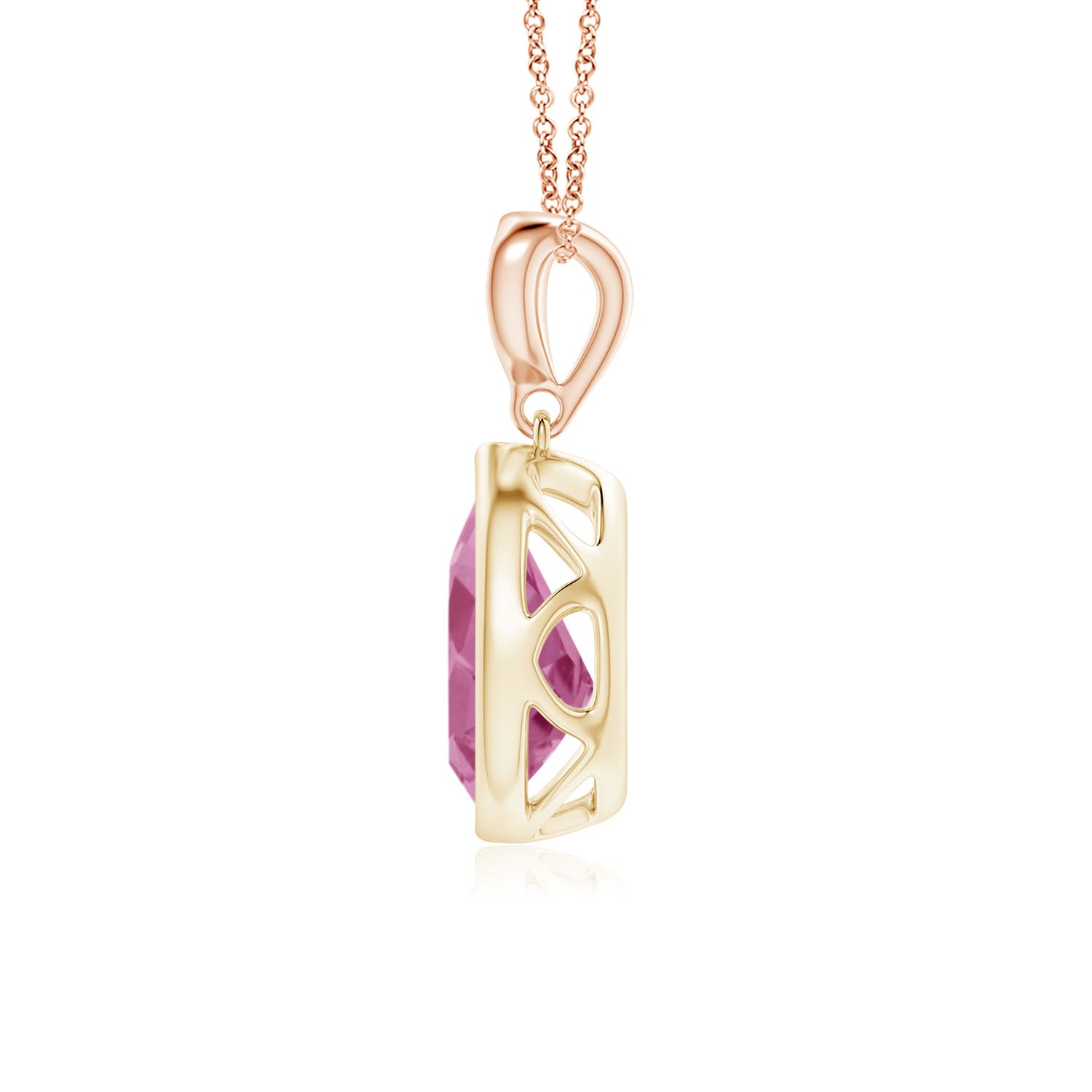 9x6mm AAA Bezel-Set Pink Tourmaline Teardrop Pendant with Diamond in Yellow Gold Rose Gold