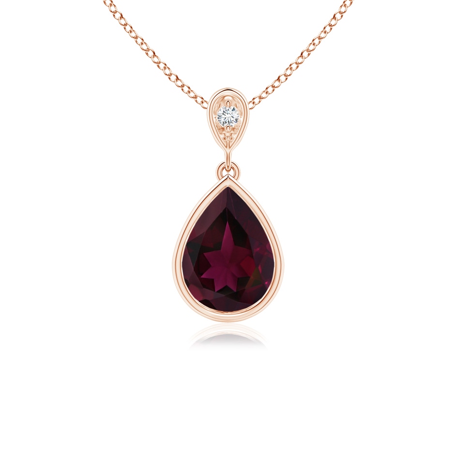 8x6mm A Bezel-Set Rhodolite Teardrop Pendant with Diamond in Rose Gold 