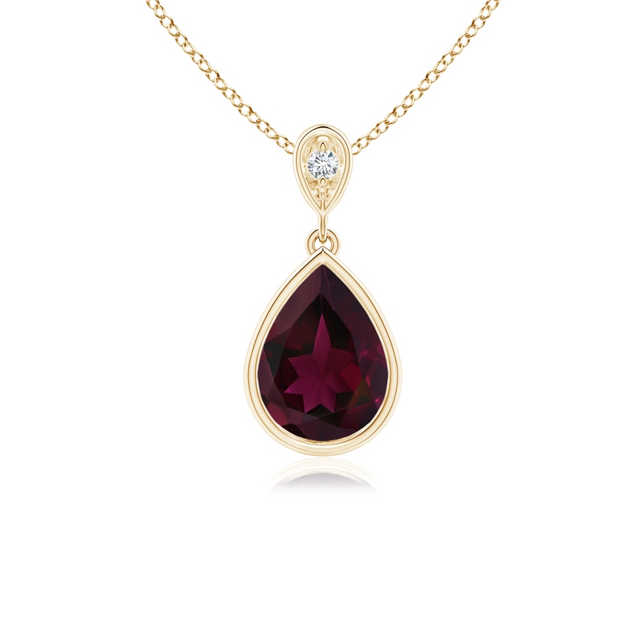 8x6mm A Bezel-Set Rhodolite Teardrop Pendant with Diamond in Yellow Gold 