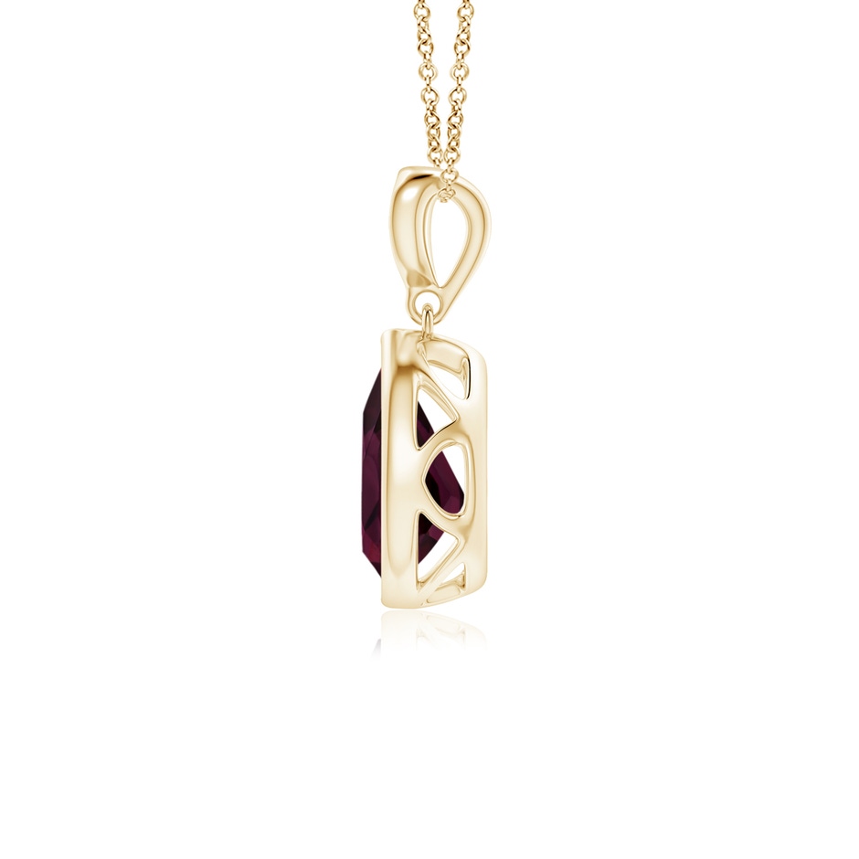 8x6mm A Bezel-Set Rhodolite Teardrop Pendant with Diamond in Yellow Gold side 199