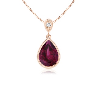 8x6mm AAA Bezel-Set Rhodolite Teardrop Pendant with Diamond in Rose Gold