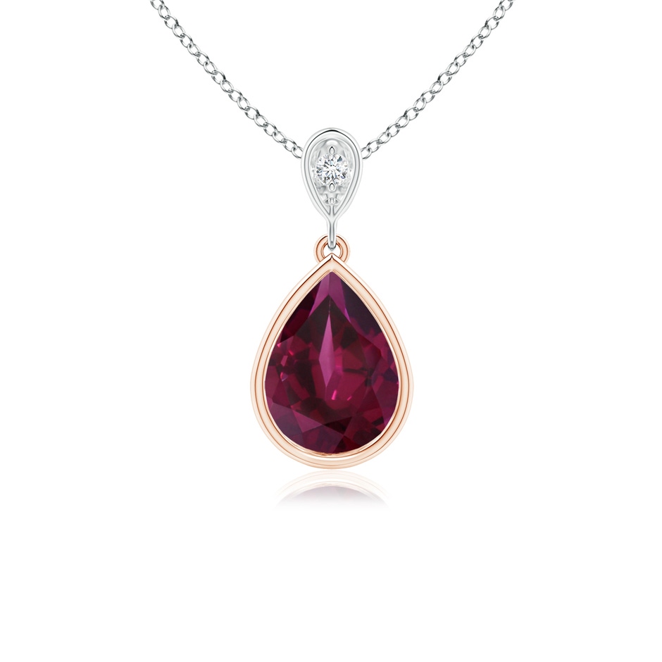 8x6mm AAA Bezel-Set Rhodolite Teardrop Pendant with Diamond in Rose Gold White Gold 