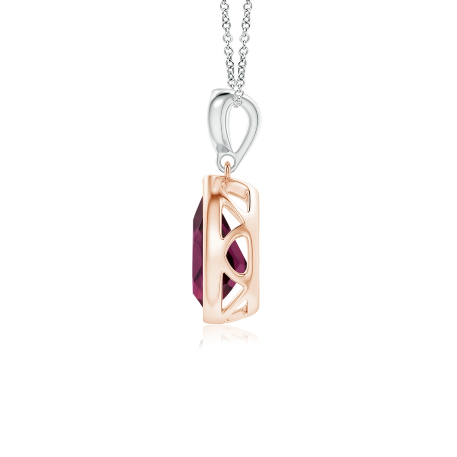 8x6mm AAA Bezel-Set Rhodolite Teardrop Pendant with Diamond in Rose Gold White Gold side 199