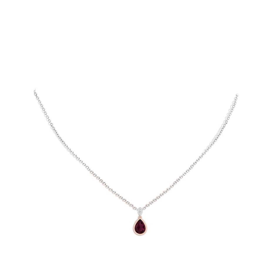 8x6mm AAA Bezel-Set Rhodolite Teardrop Pendant with Diamond in Rose Gold White Gold pen