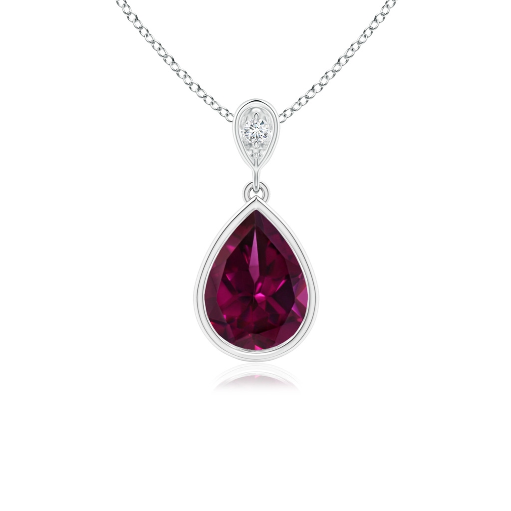 8x6mm AAAA Bezel-Set Rhodolite Teardrop Pendant with Diamond in P950 Platinum