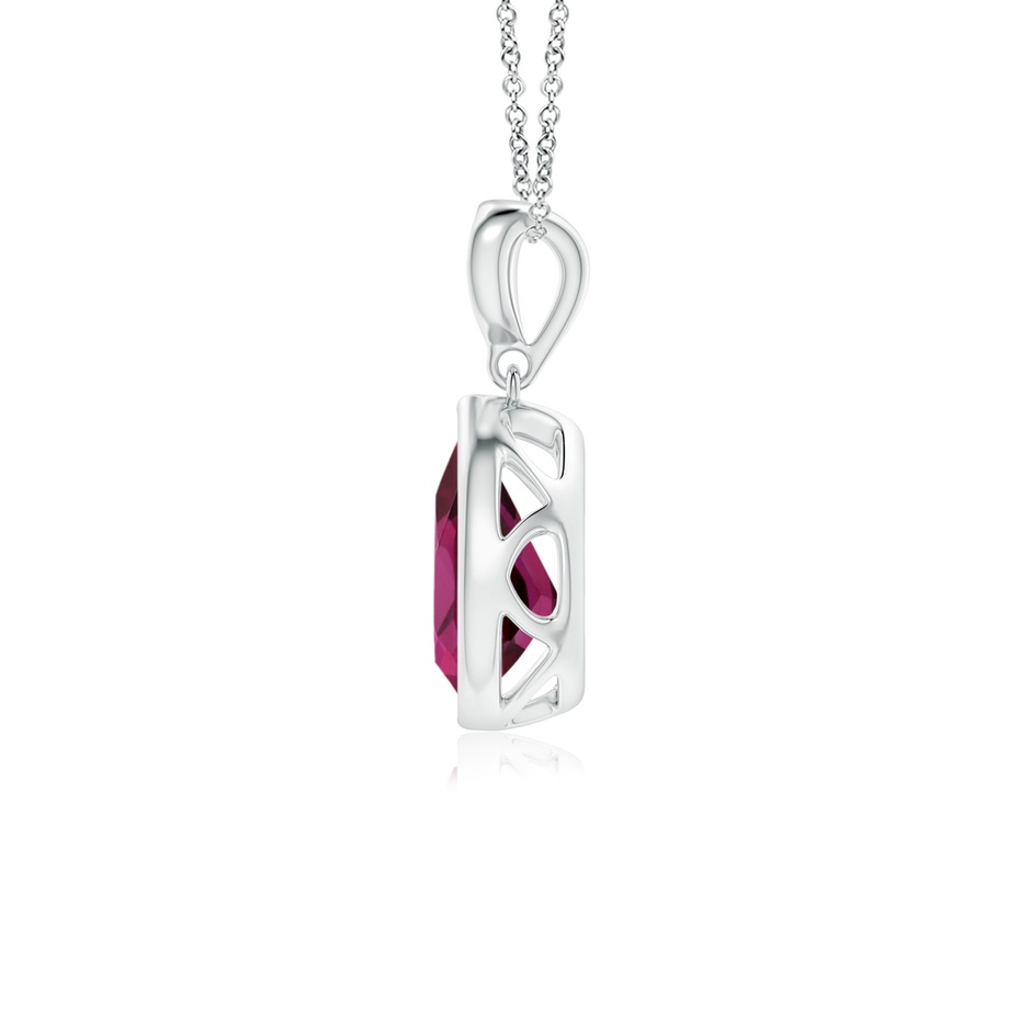 8x6mm AAAA Bezel-Set Rhodolite Teardrop Pendant with Diamond in P950 Platinum side 199