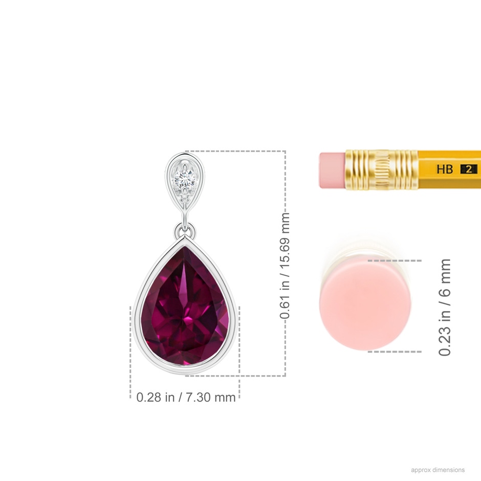 8x6mm AAAA Bezel-Set Rhodolite Teardrop Pendant with Diamond in P950 Platinum ruler