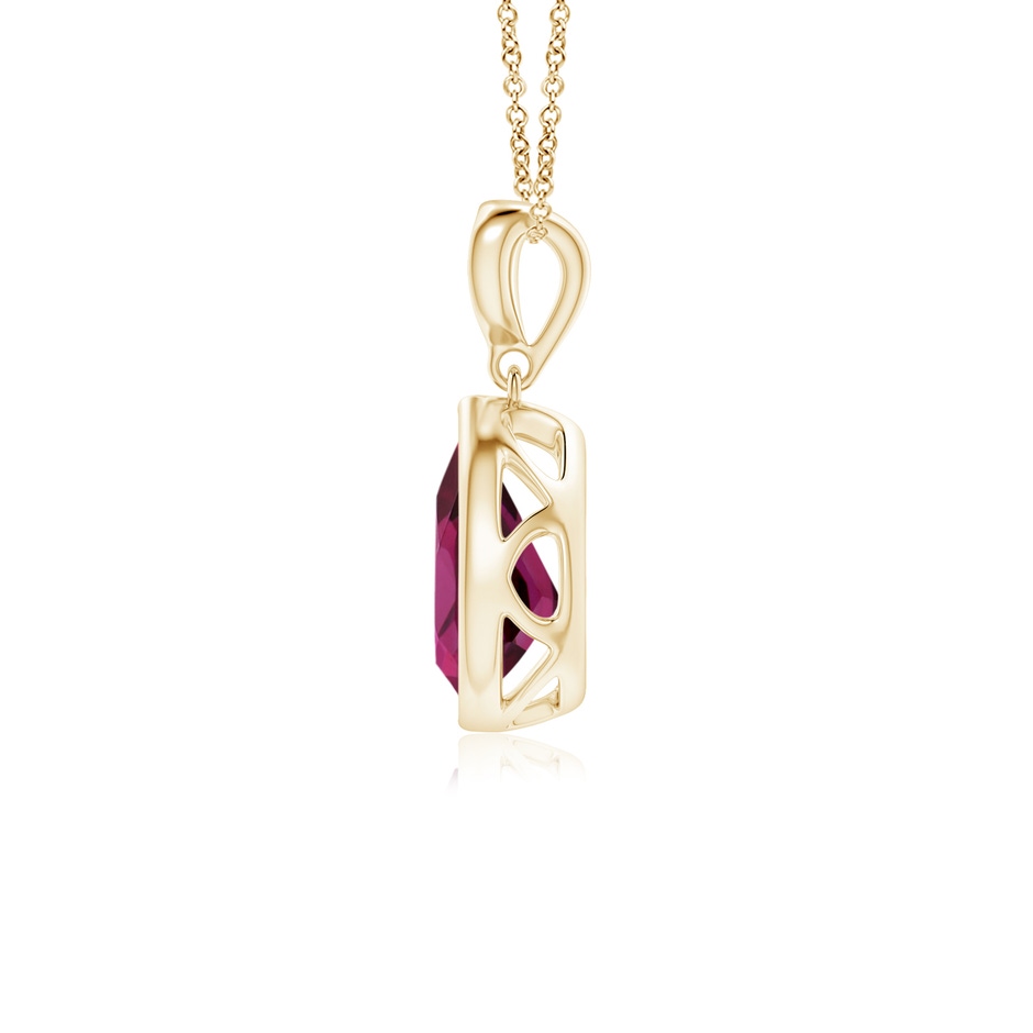 8x6mm AAAA Bezel-Set Rhodolite Teardrop Pendant with Diamond in Yellow Gold side 199