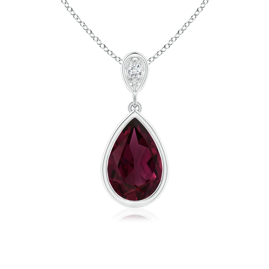 9x6mm AA Bezel-Set Rhodolite Teardrop Pendant with Diamond in White Gold 
