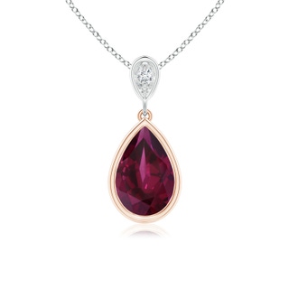 9x6mm AAA Bezel-Set Rhodolite Teardrop Pendant with Diamond in Rose Gold White Gold