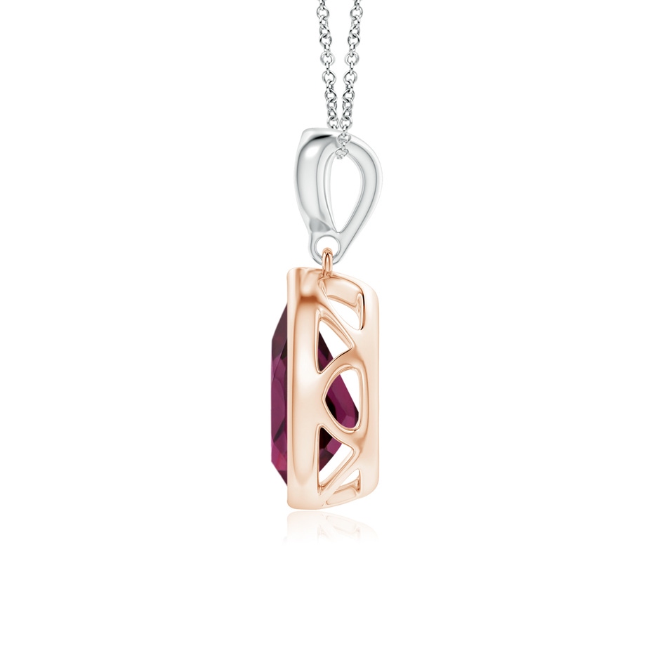 9x6mm AAA Bezel-Set Rhodolite Teardrop Pendant with Diamond in Rose Gold White Gold side 1