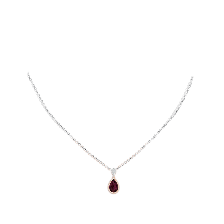 9x6mm AAA Bezel-Set Rhodolite Teardrop Pendant with Diamond in Rose Gold White Gold pen