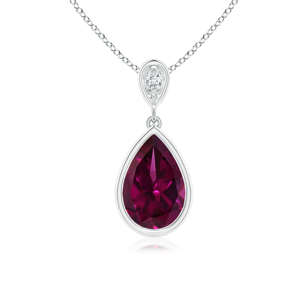 9x6mm AAAA Bezel-Set Rhodolite Teardrop Pendant with Diamond in P950 Platinum