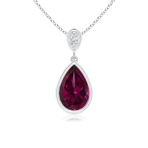 9x6mm AAAA Bezel-Set Rhodolite Teardrop Pendant with Diamond in White Gold