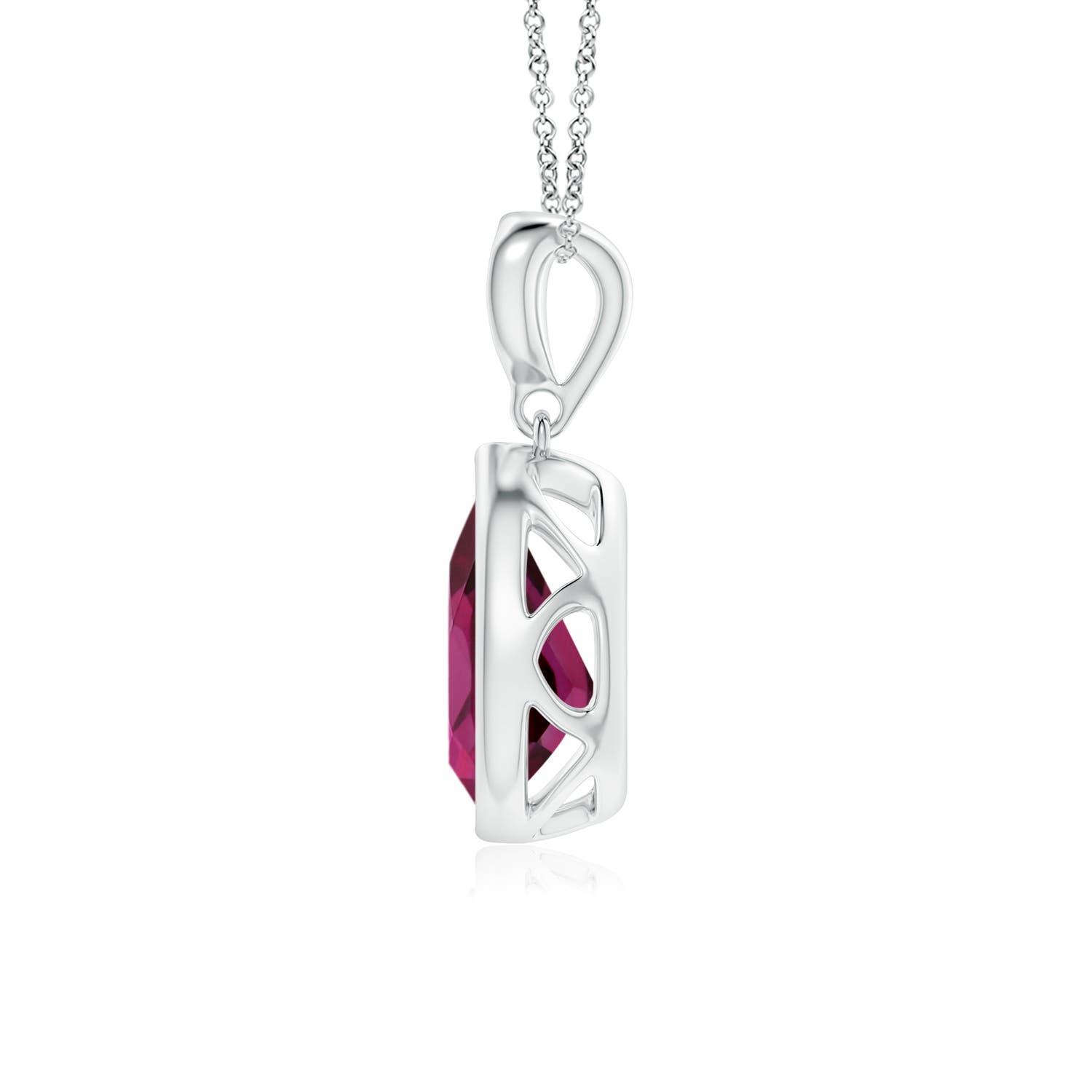 9x6mm AAAA Bezel-Set Rhodolite Teardrop Pendant with Diamond in White Gold - side 3