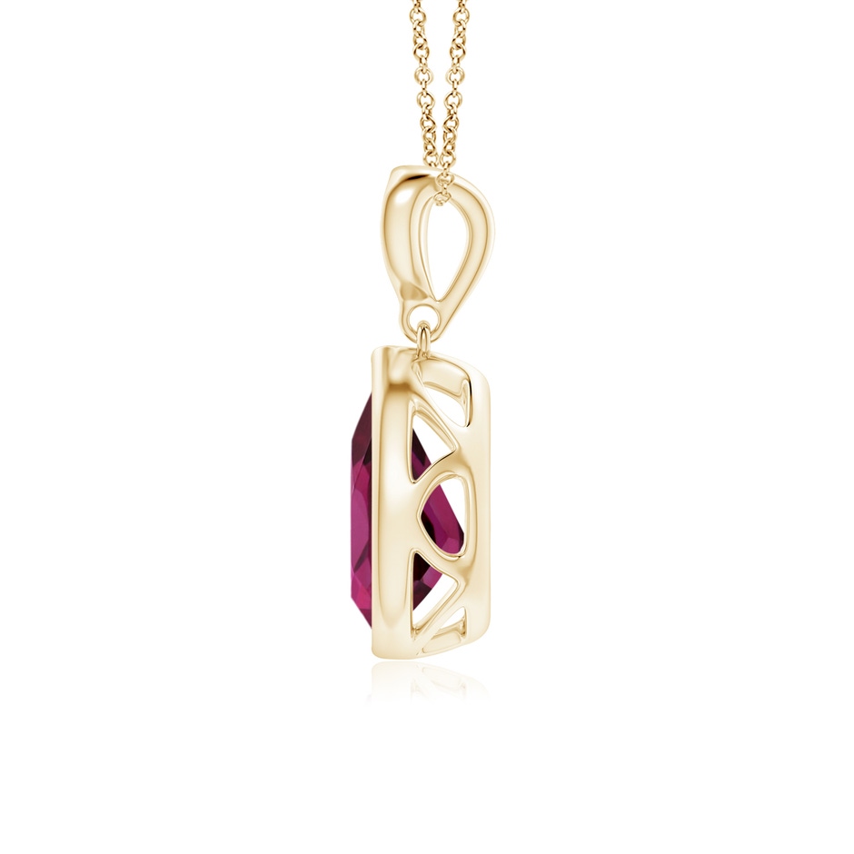 9x6mm AAAA Bezel-Set Rhodolite Teardrop Pendant with Diamond in Yellow Gold side 199