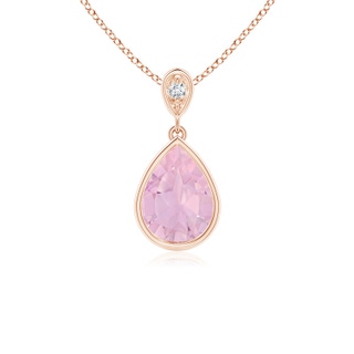 8x6mm AAAA Bezel-Set Rose Quartz Teardrop Pendant with Diamond in Rose Gold