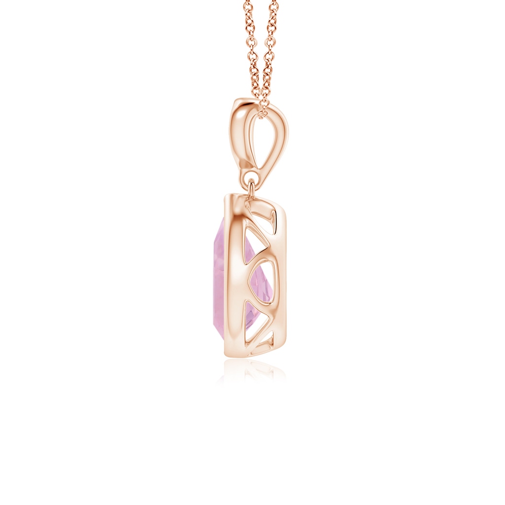 8x6mm AAAA Bezel-Set Rose Quartz Teardrop Pendant with Diamond in Rose Gold - side 199