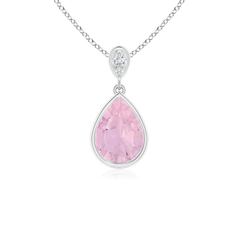 8x6mm AAAA Bezel-Set Rose Quartz Teardrop Pendant with Diamond in S999 Silver 