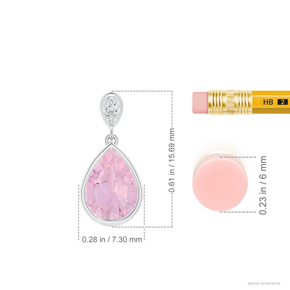 8x6mm AAAA Bezel-Set Rose Quartz Teardrop Pendant with Diamond in S999 Silver ruler